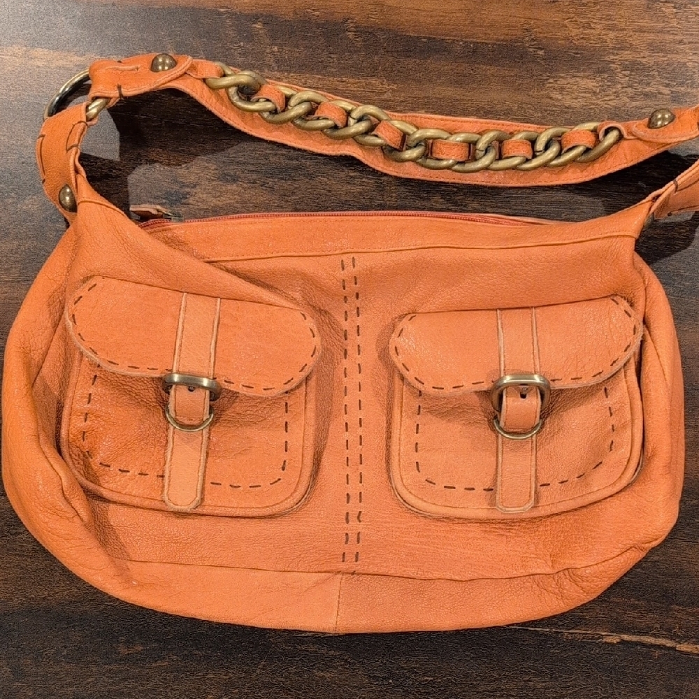 Carla Mancini Orange Leather Hobo Bag Purse